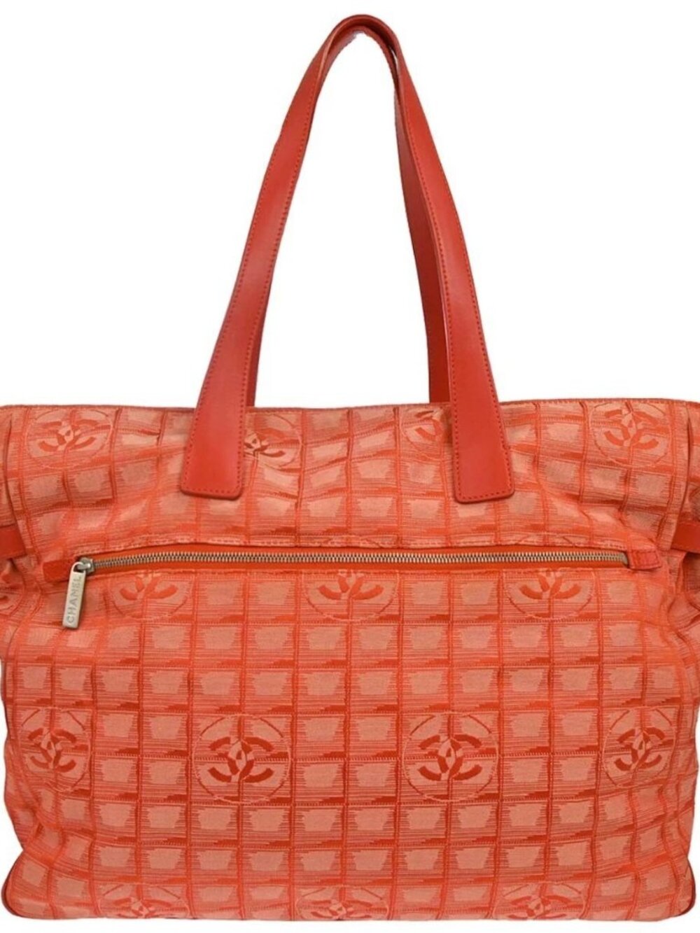 Chanel Red Jacquard Nylon Travel Line Tote Handbag 188853
